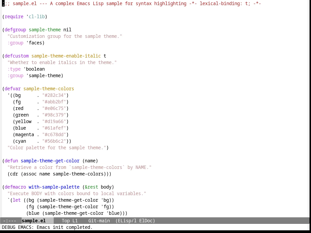 Emacs NW Theme in emacs-lisp-mode
