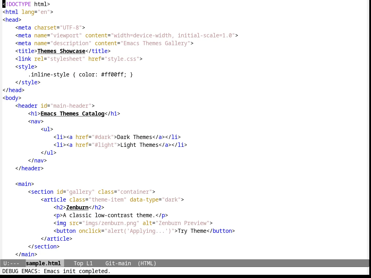 Emacs NW Theme in html-mode