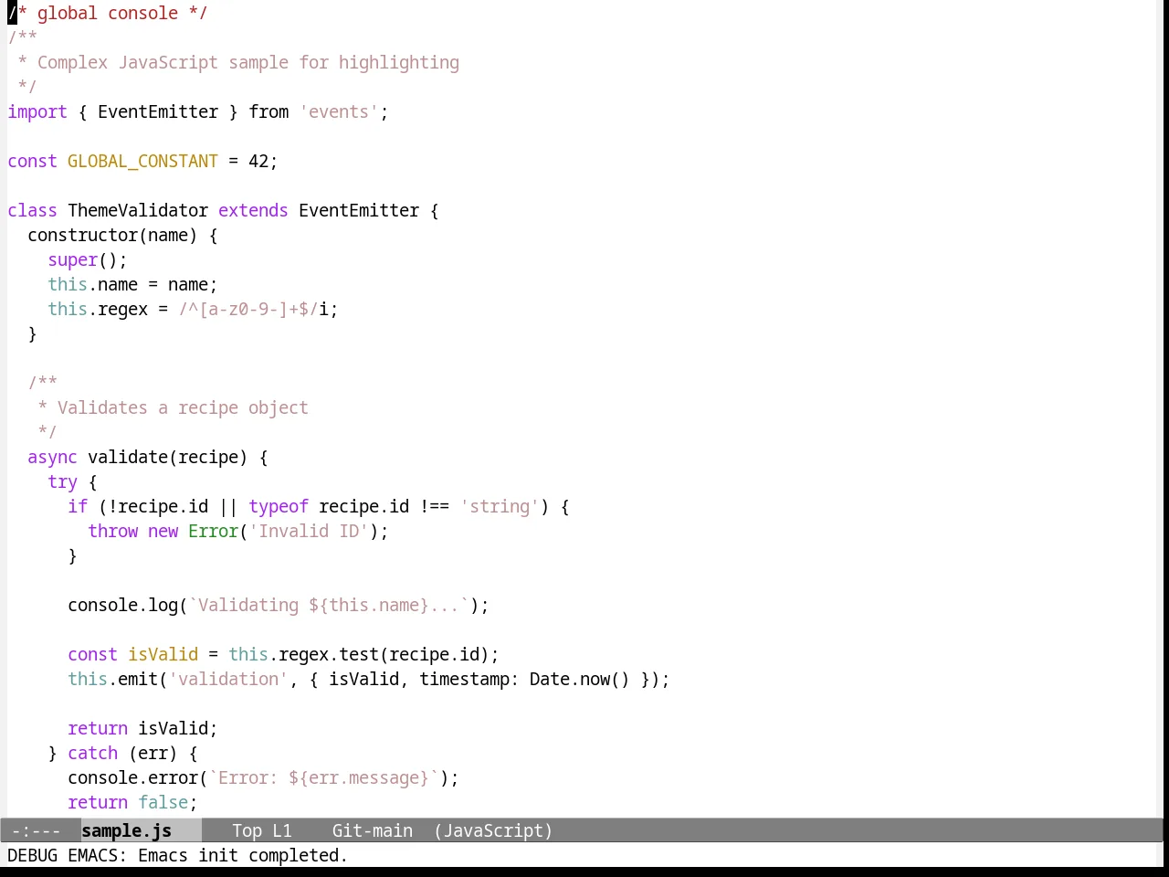 Emacs NW Theme in javascript-mode