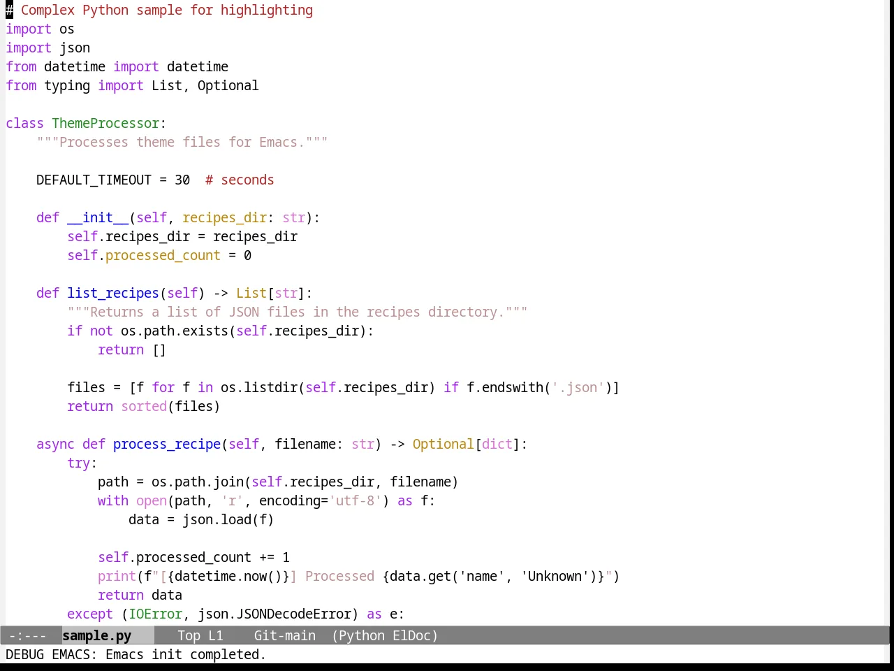 Emacs NW Theme in python-mode
