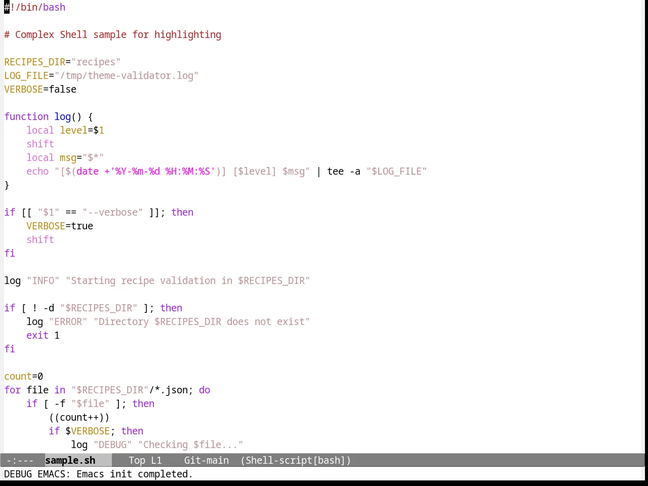 Emacs NW Theme in sh-mode