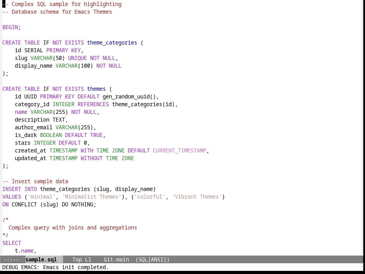 Emacs NW Theme in sql-mode