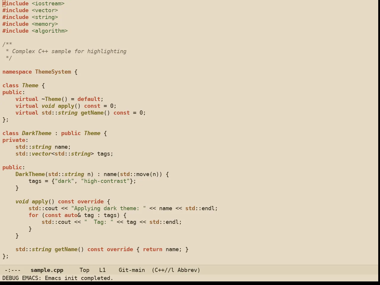 Ember Light Theme in c++-mode