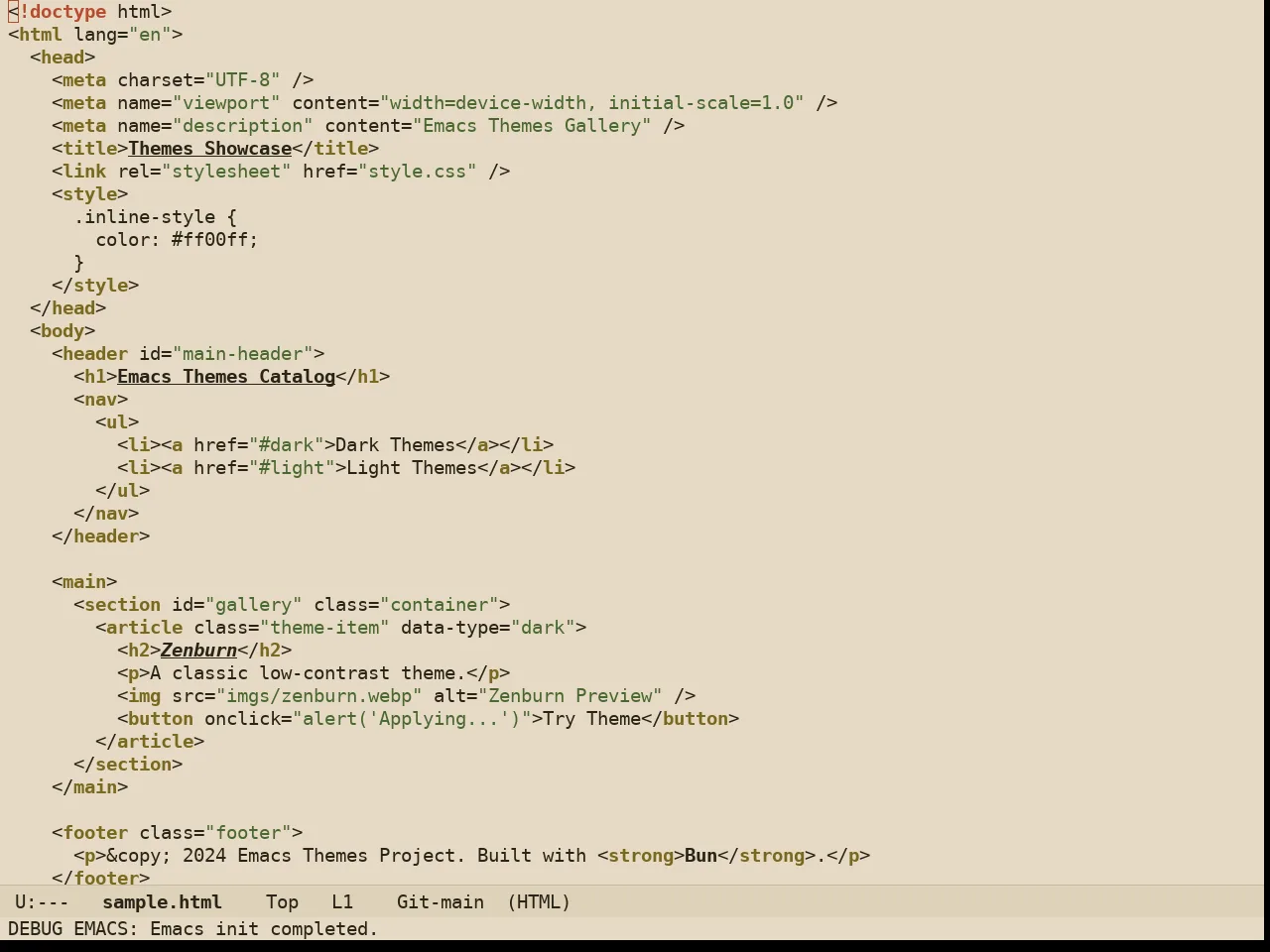 Ember Light Theme in html-mode