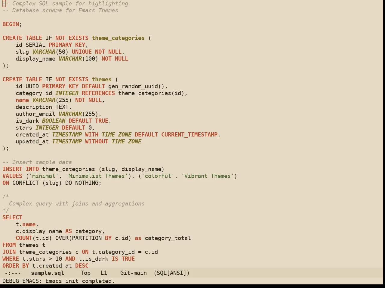 Ember Light Theme in sql-mode