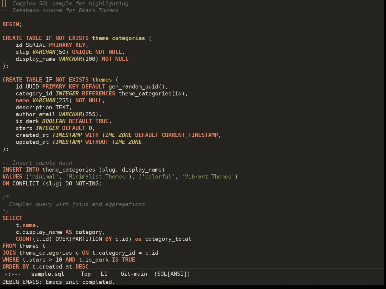 Ember Soft Theme in sql-mode