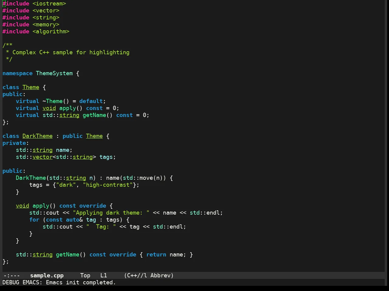 Enlightened Theme in c++-mode