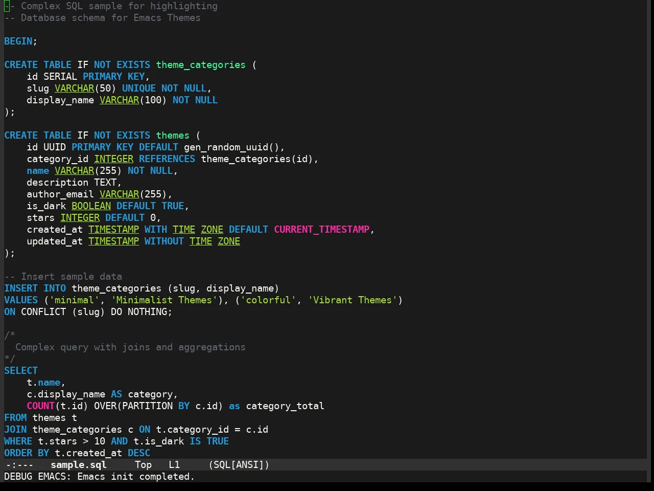 Enlightened Theme in sql-mode