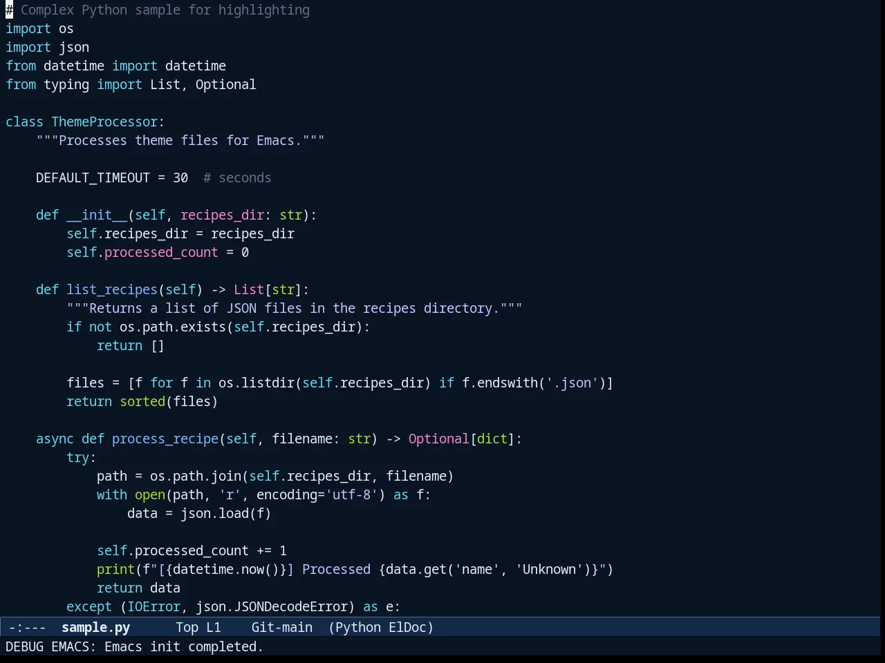 Exotica Theme in python-mode