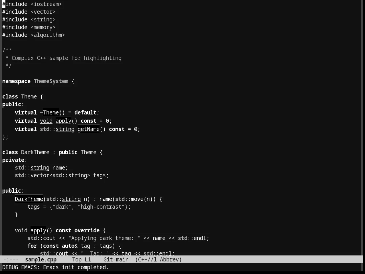 Eziam Dark Theme in c++-mode
