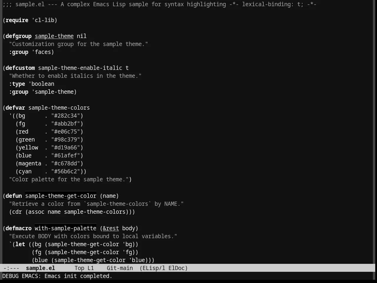 Eziam Dark Theme in emacs-lisp-mode