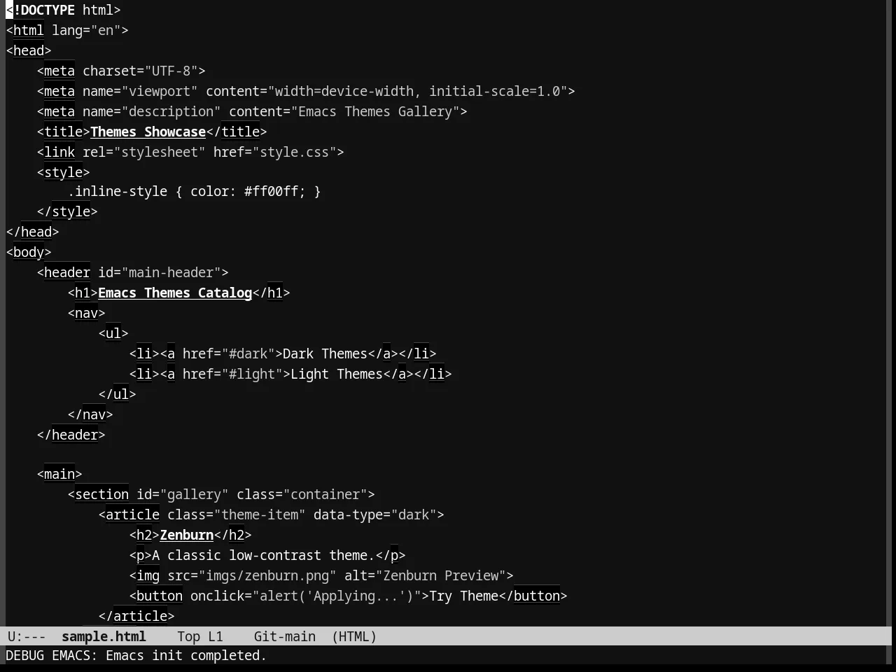 Eziam Dark Theme in html-mode