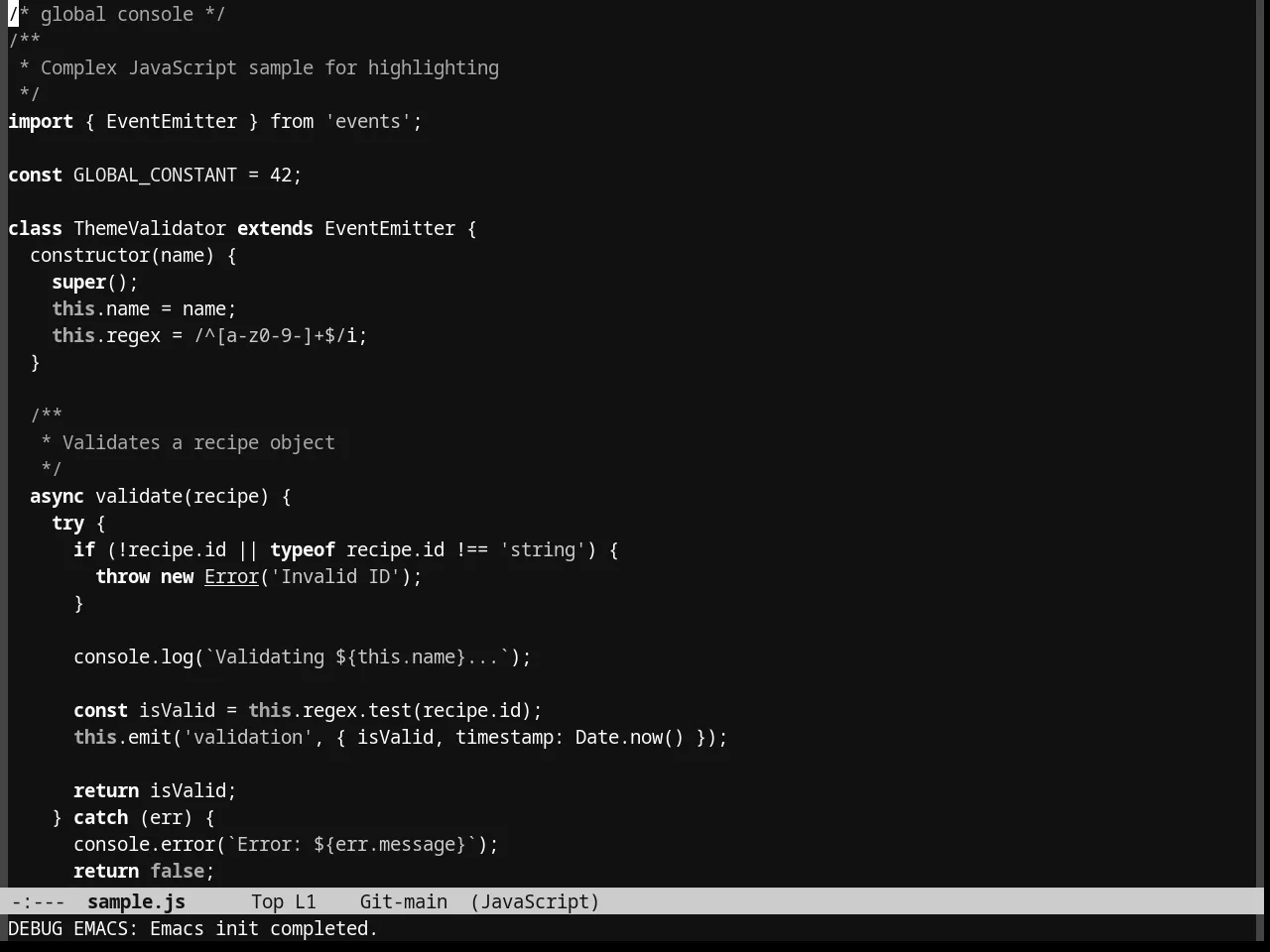 Eziam Dark Theme in javascript-mode