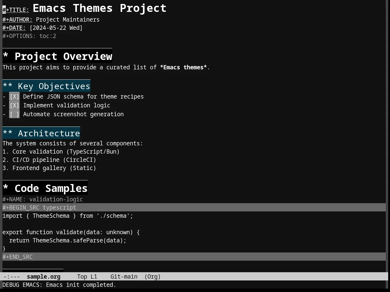 Eziam Dark Theme in org-mode