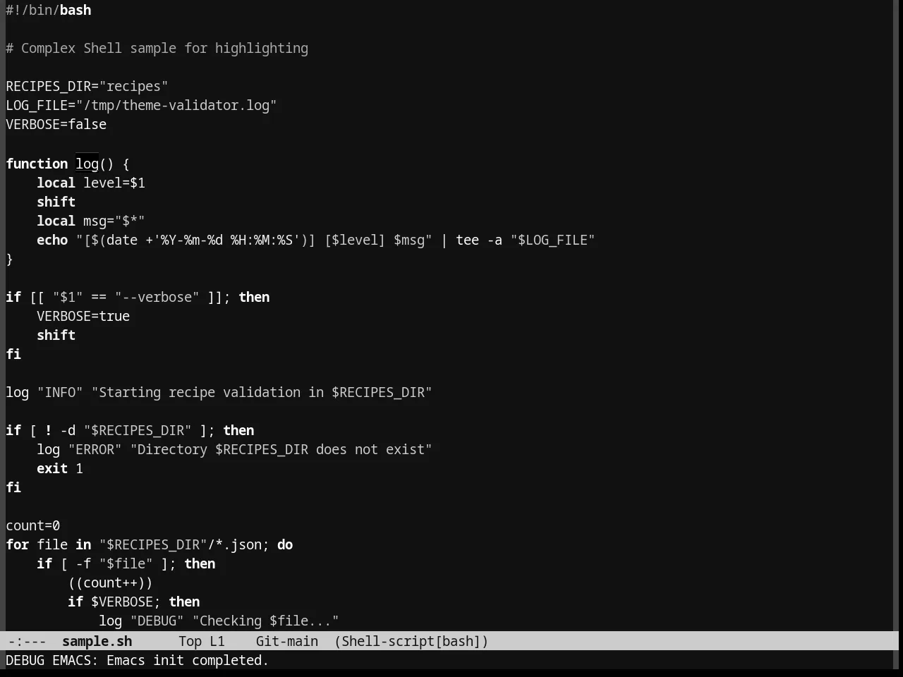 Eziam Dark Theme in sh-mode