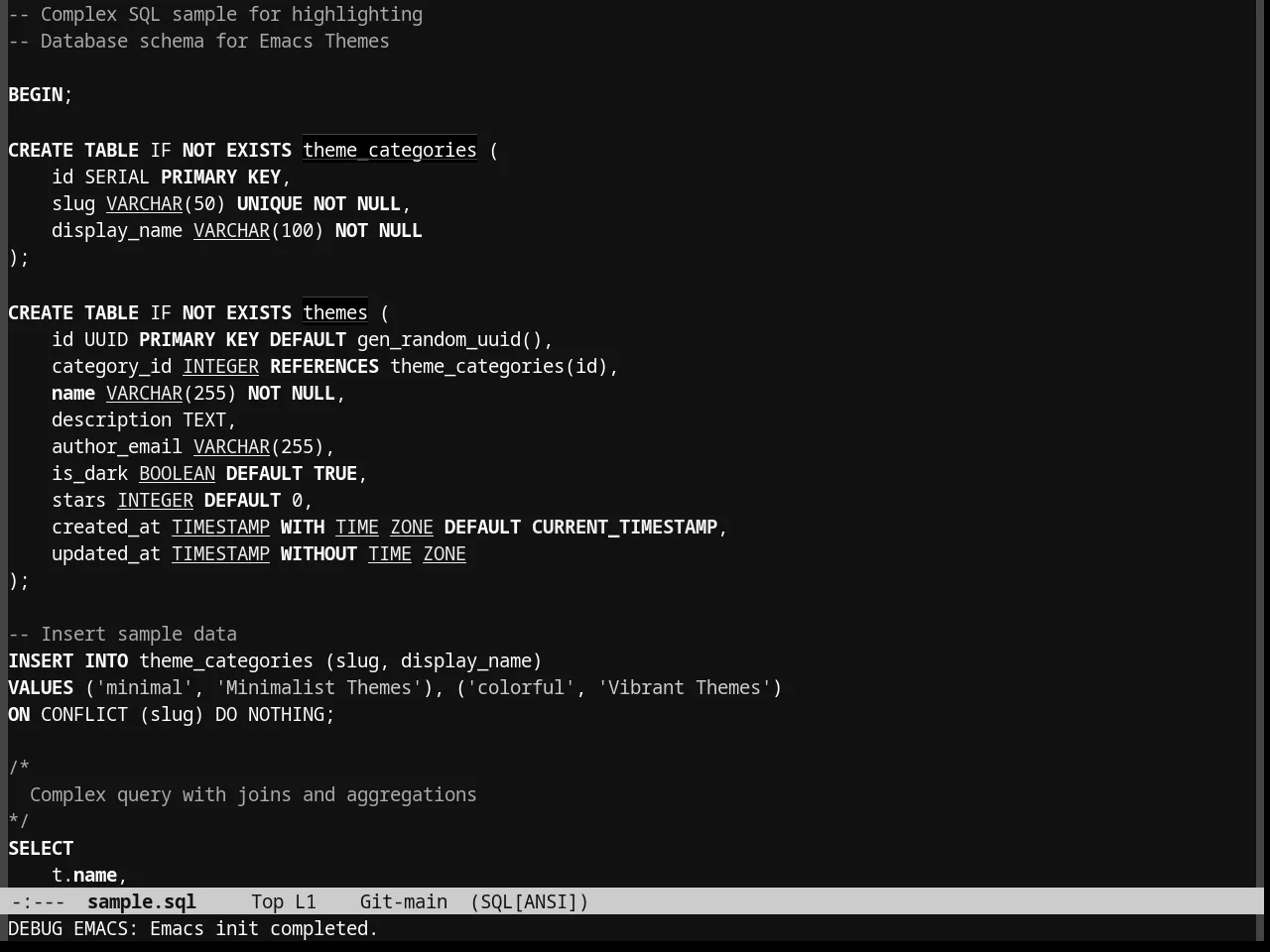 Eziam Dark Theme in sql-mode