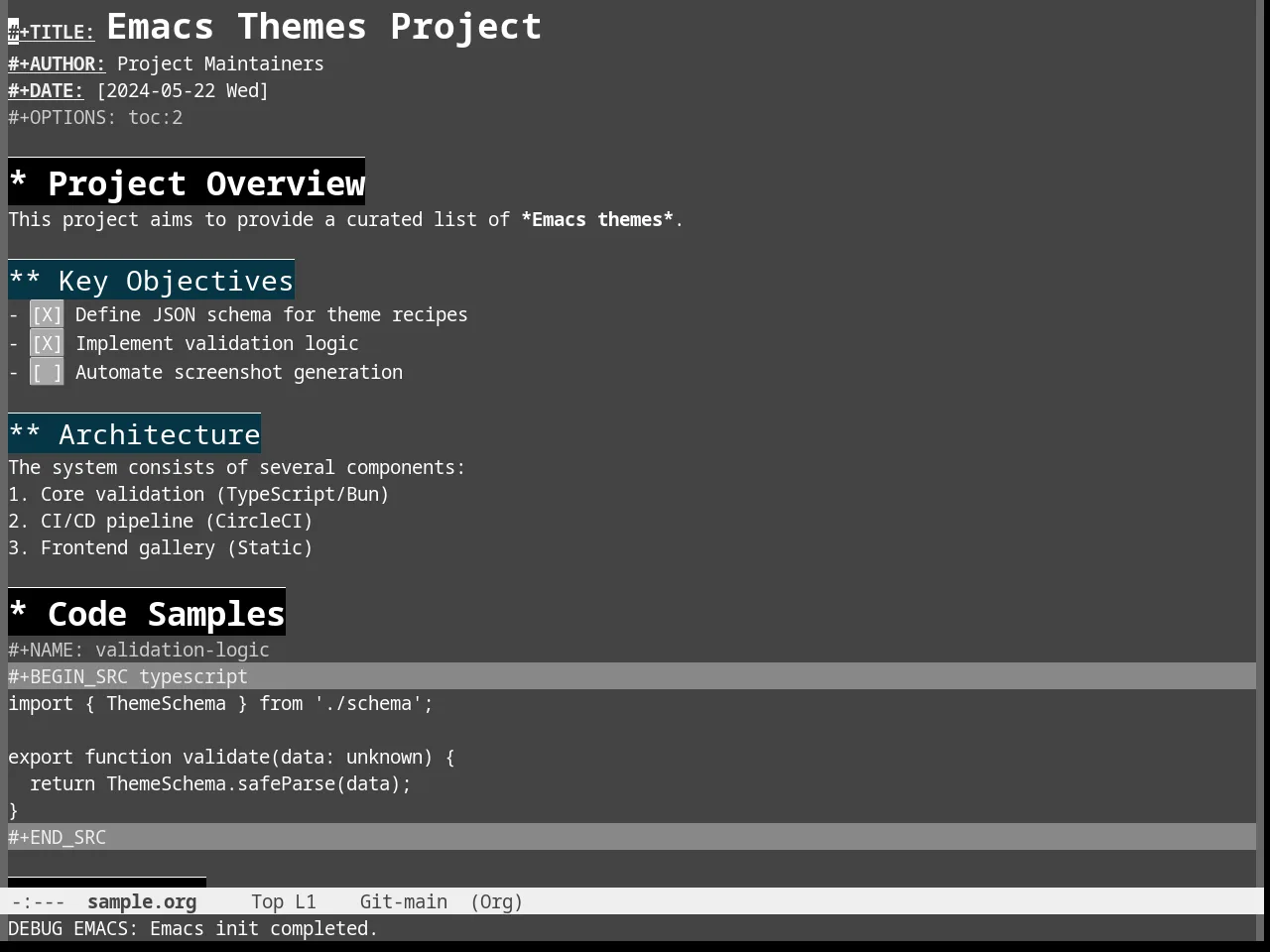 Eziam Dusk Theme in org-mode
