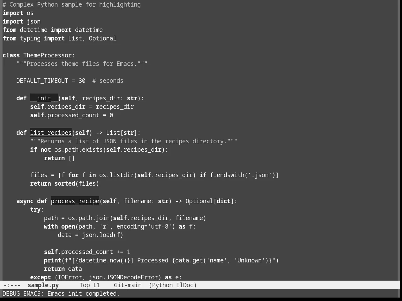 Eziam Dusk Theme in python-mode