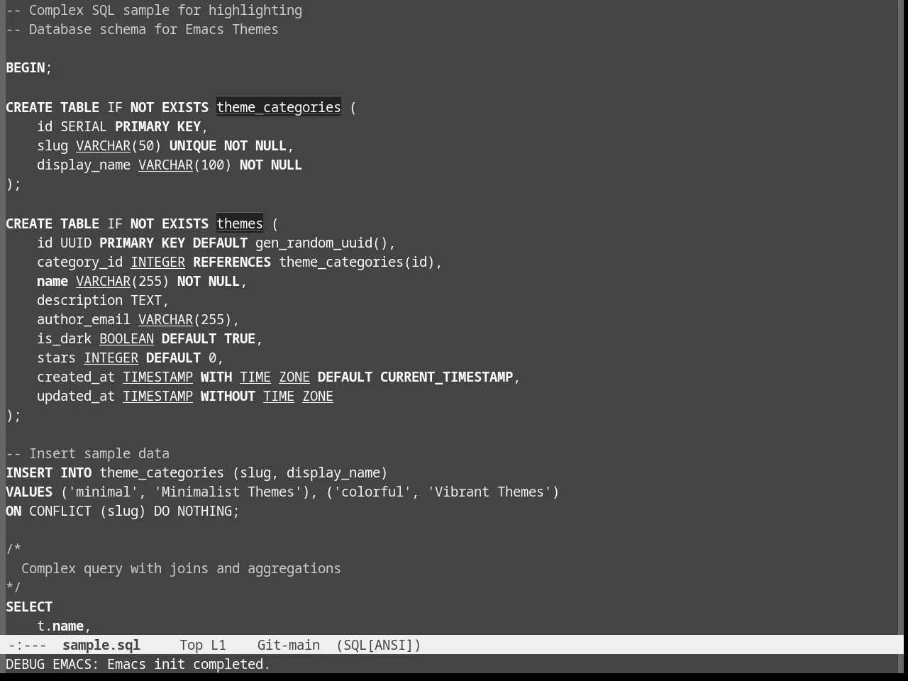 Eziam Dusk Theme in sql-mode