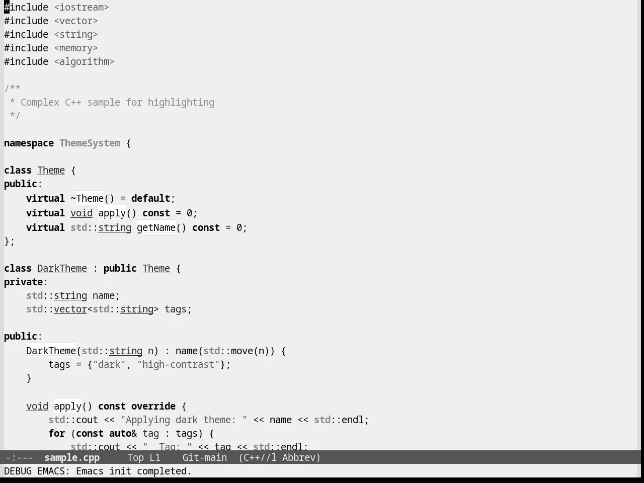 Eziam Light Theme in c++-mode