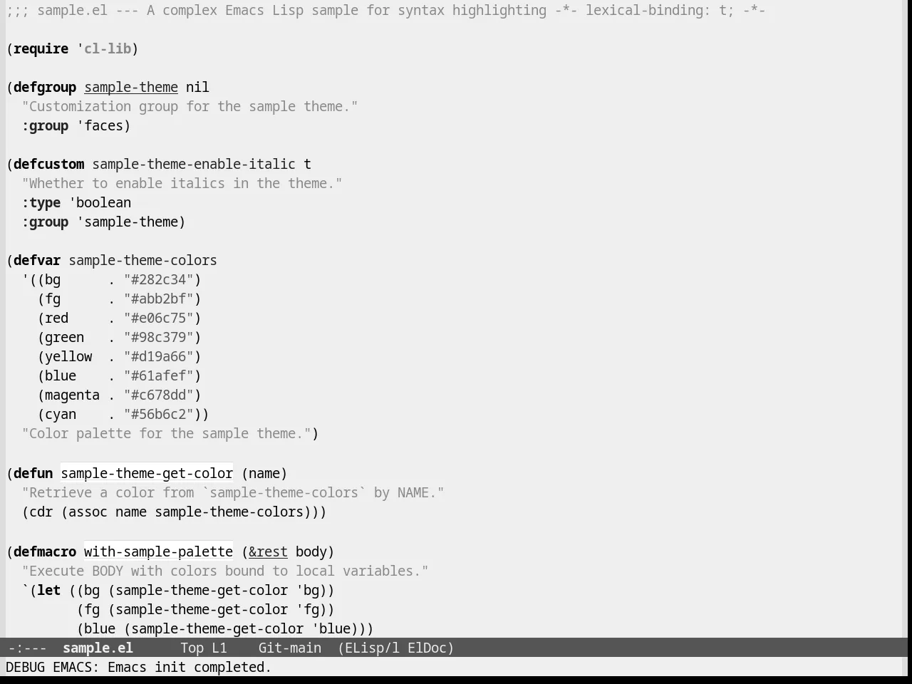 Eziam Light Theme in emacs-lisp-mode