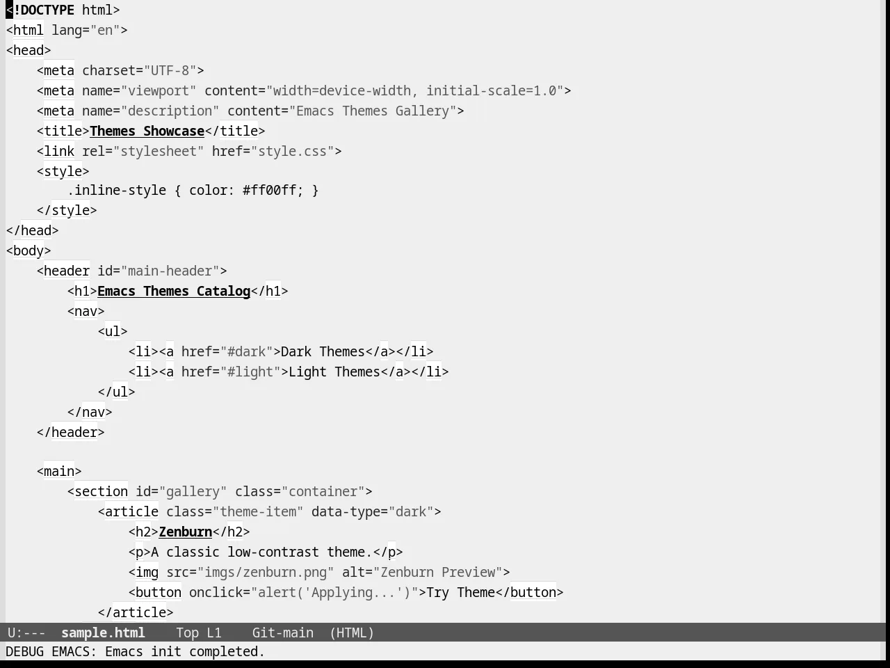 Eziam Light Theme in html-mode