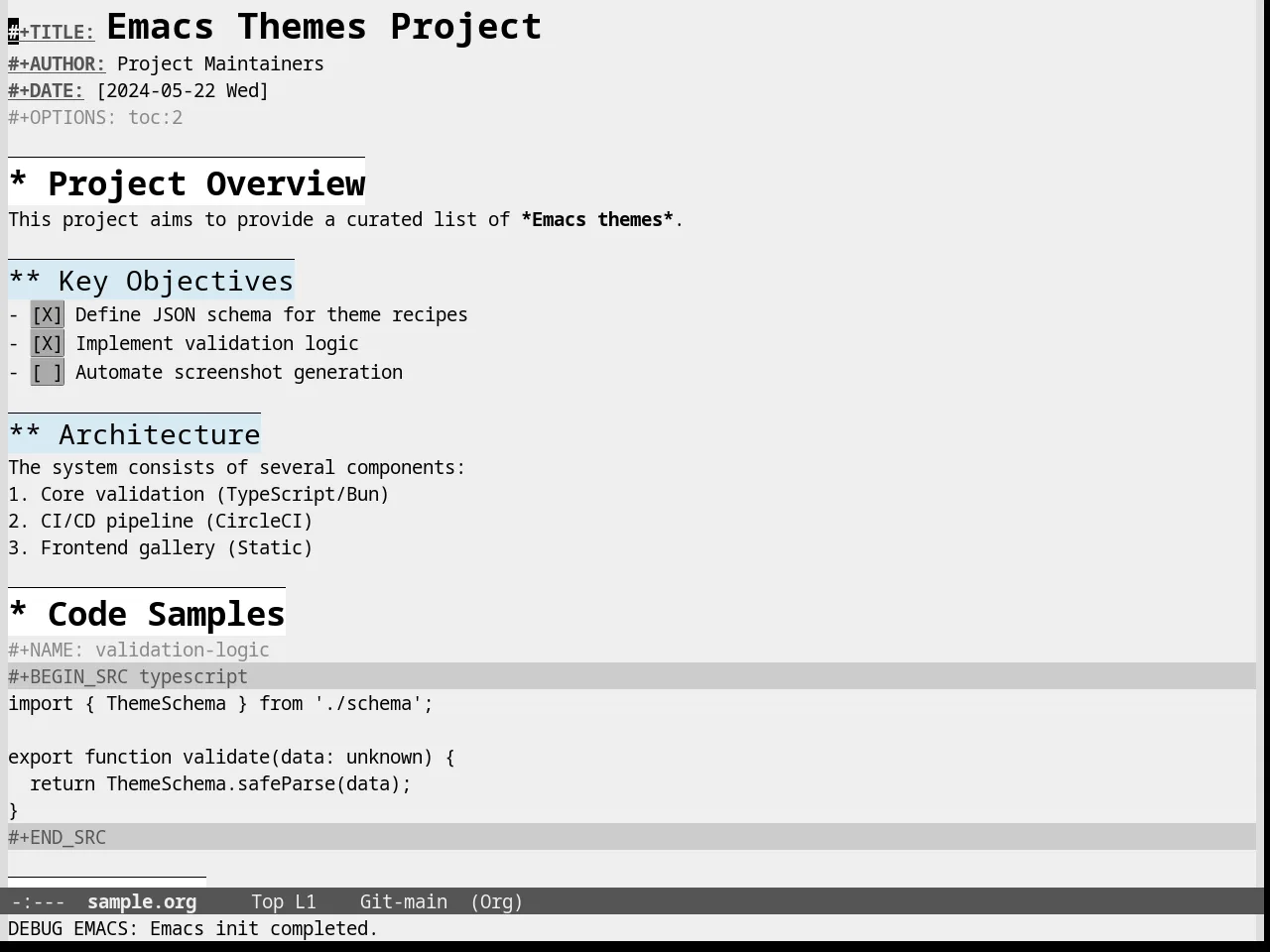 Eziam Light Theme in org-mode