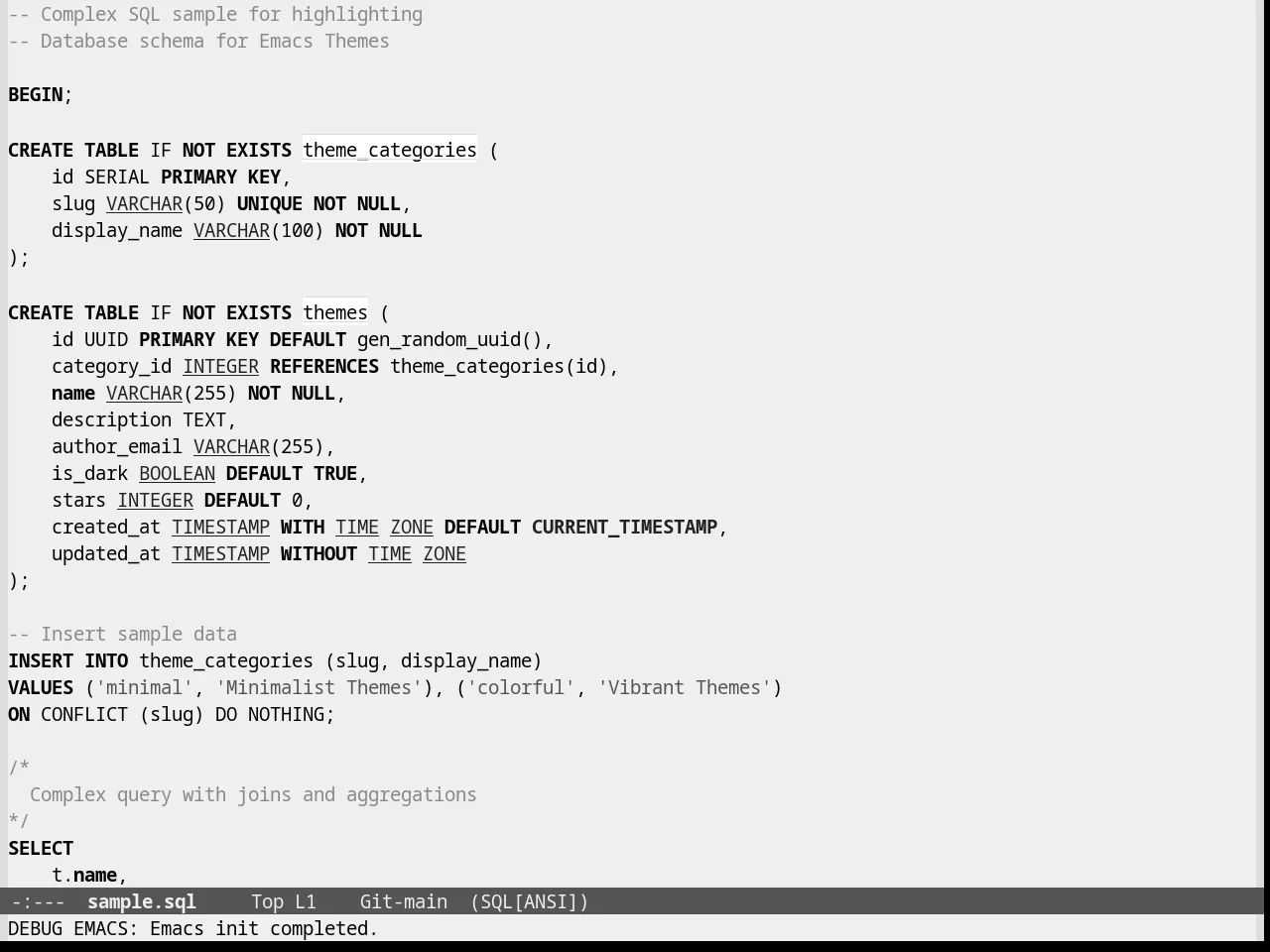 Eziam Light Theme in sql-mode