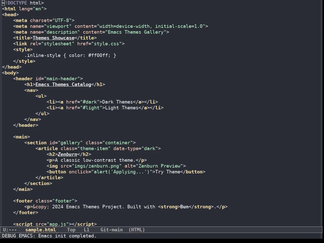Fantom Theme in html-mode