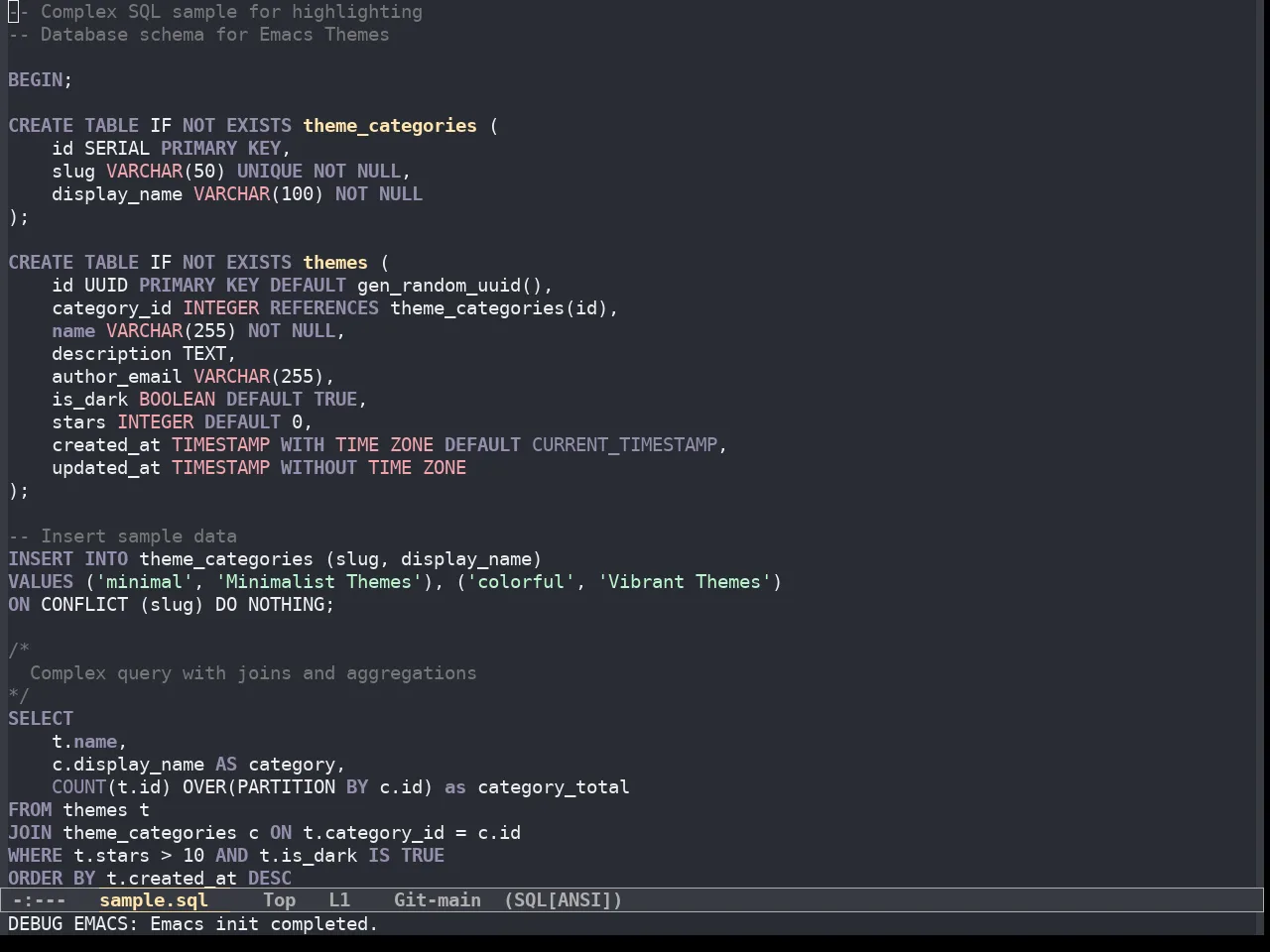 Fantom Theme in sql-mode