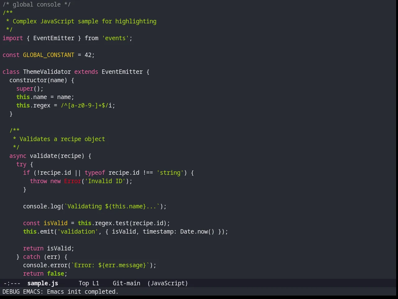 Farmhouse Dark Theme in javascript-mode