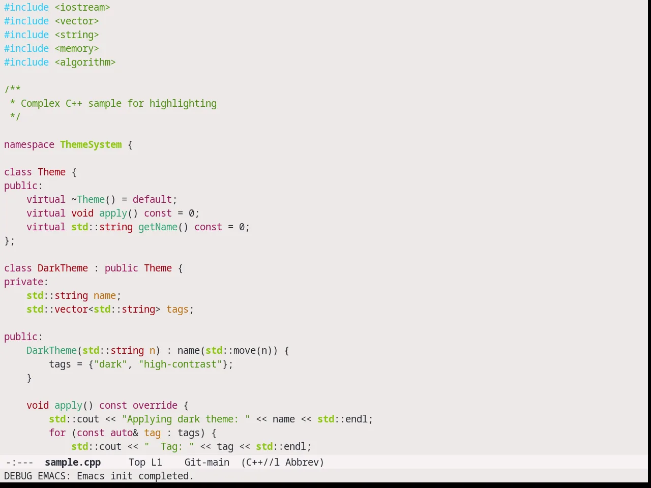 Farmhouse Light Theme in c++-mode