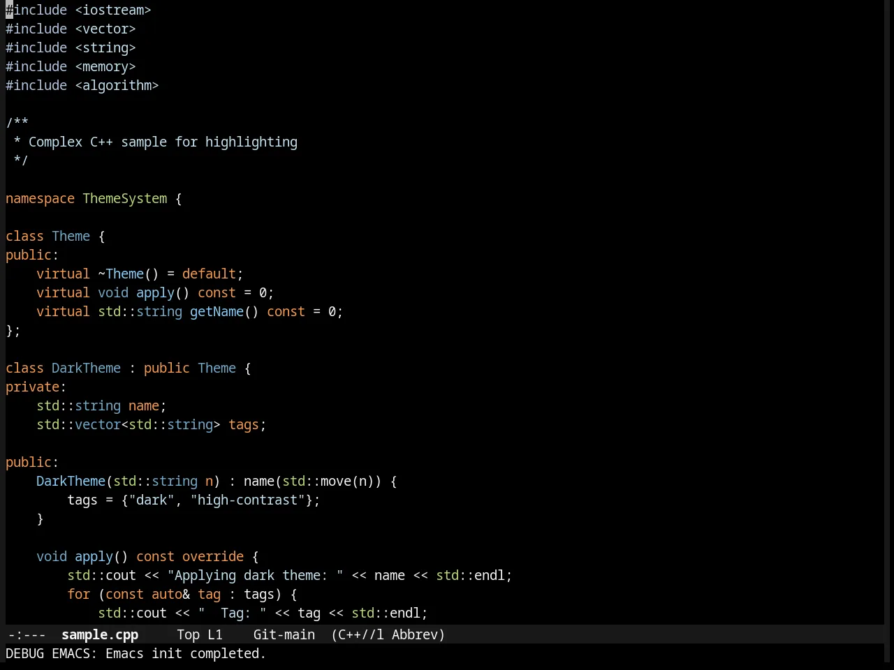Flatland Black Theme in c++-mode