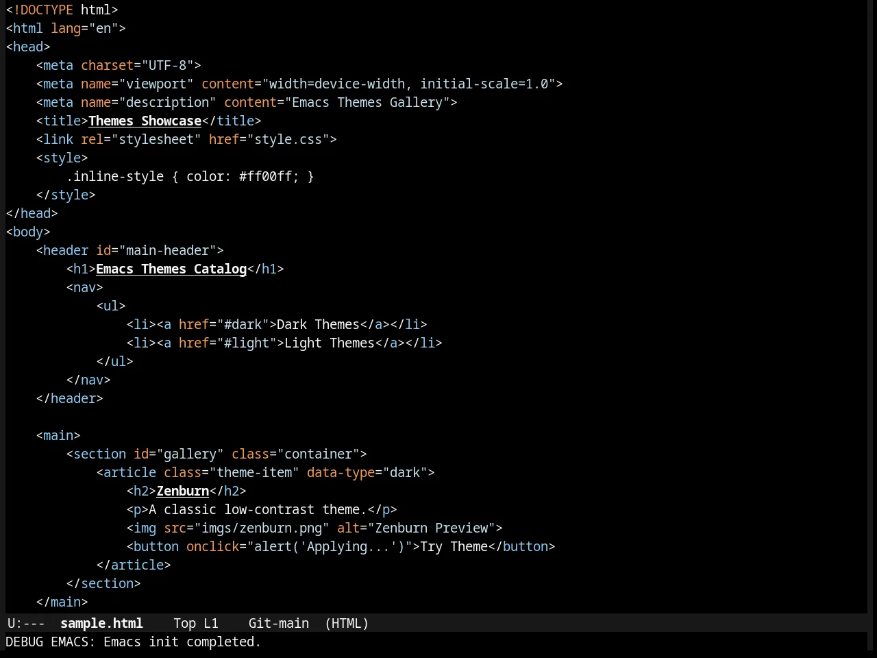 Flatland Black Theme in html-mode