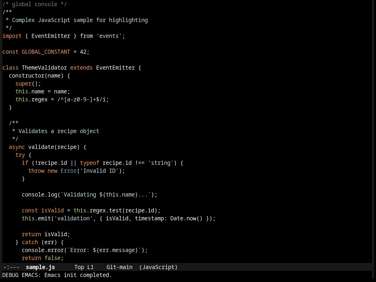 Flatland Black Theme in javascript-mode