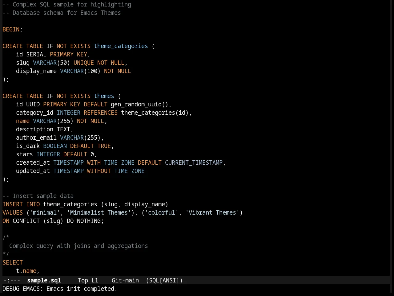 Flatland Black Theme in sql-mode