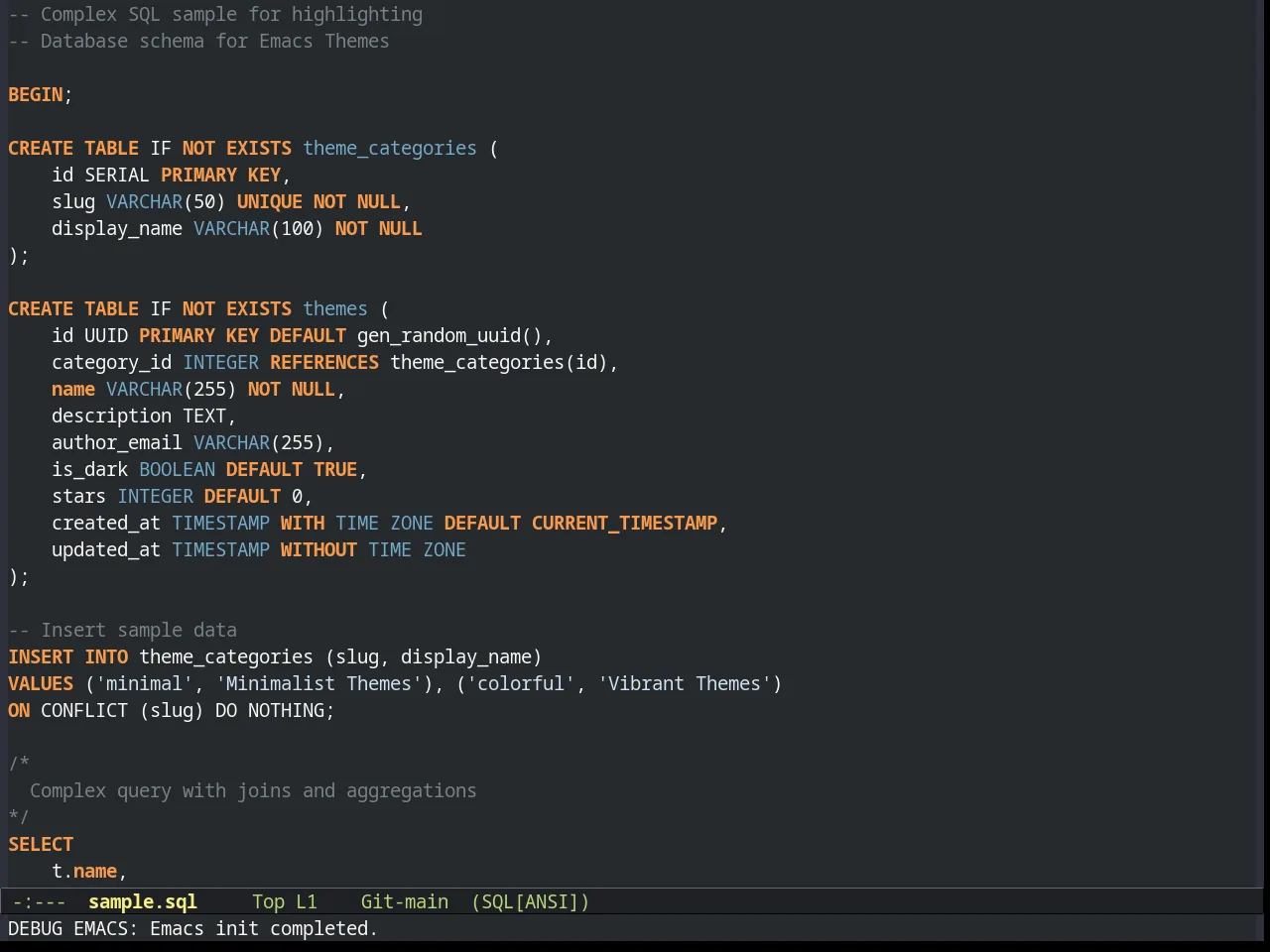 Flatland Theme in sql-mode
