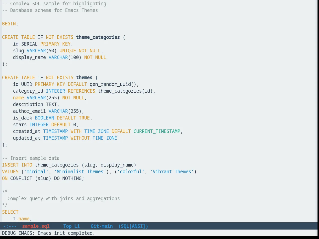 FlatUI Emacs Theme in sql-mode