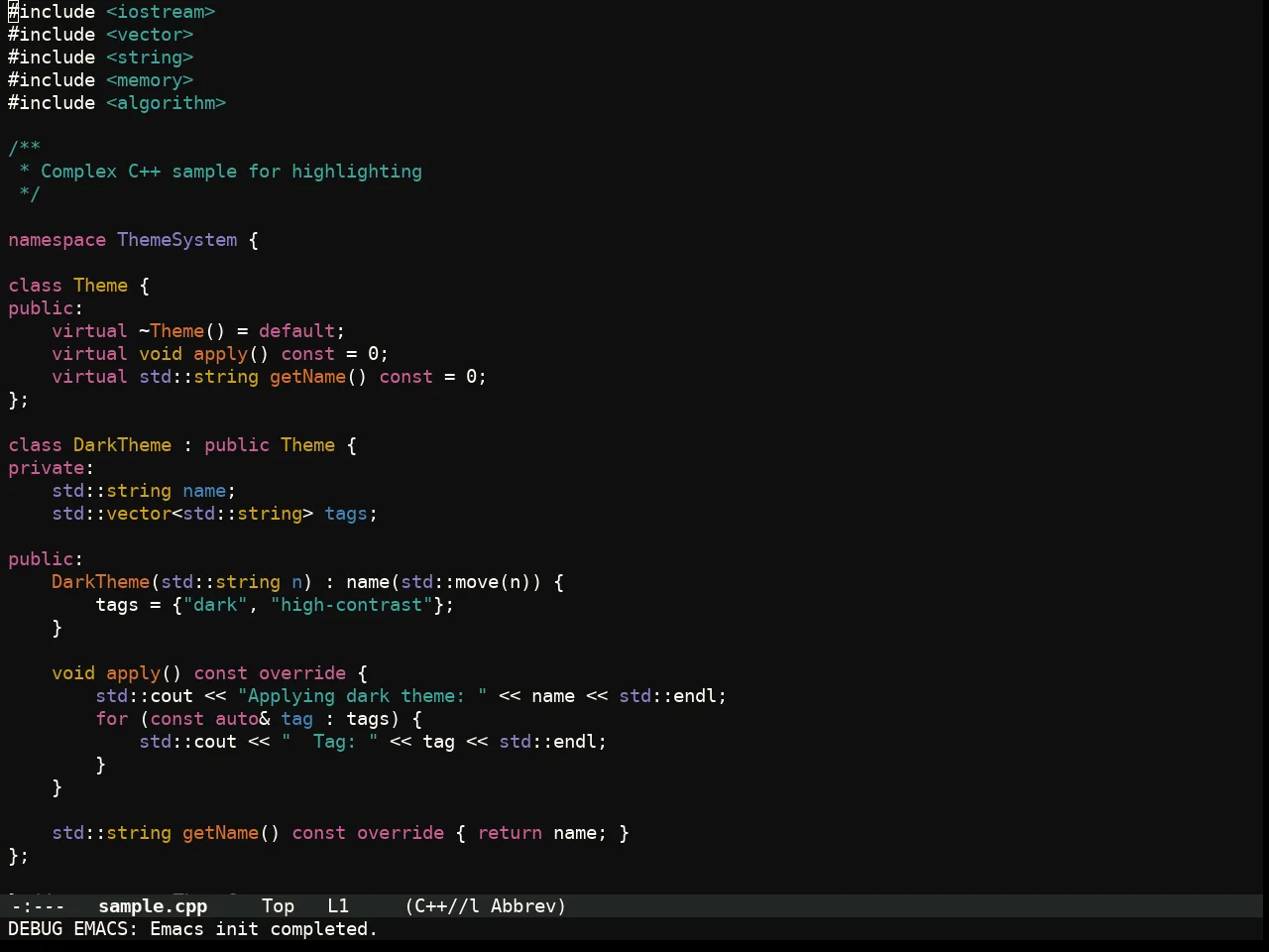 Flexoki Themes Dark Theme in c++-mode