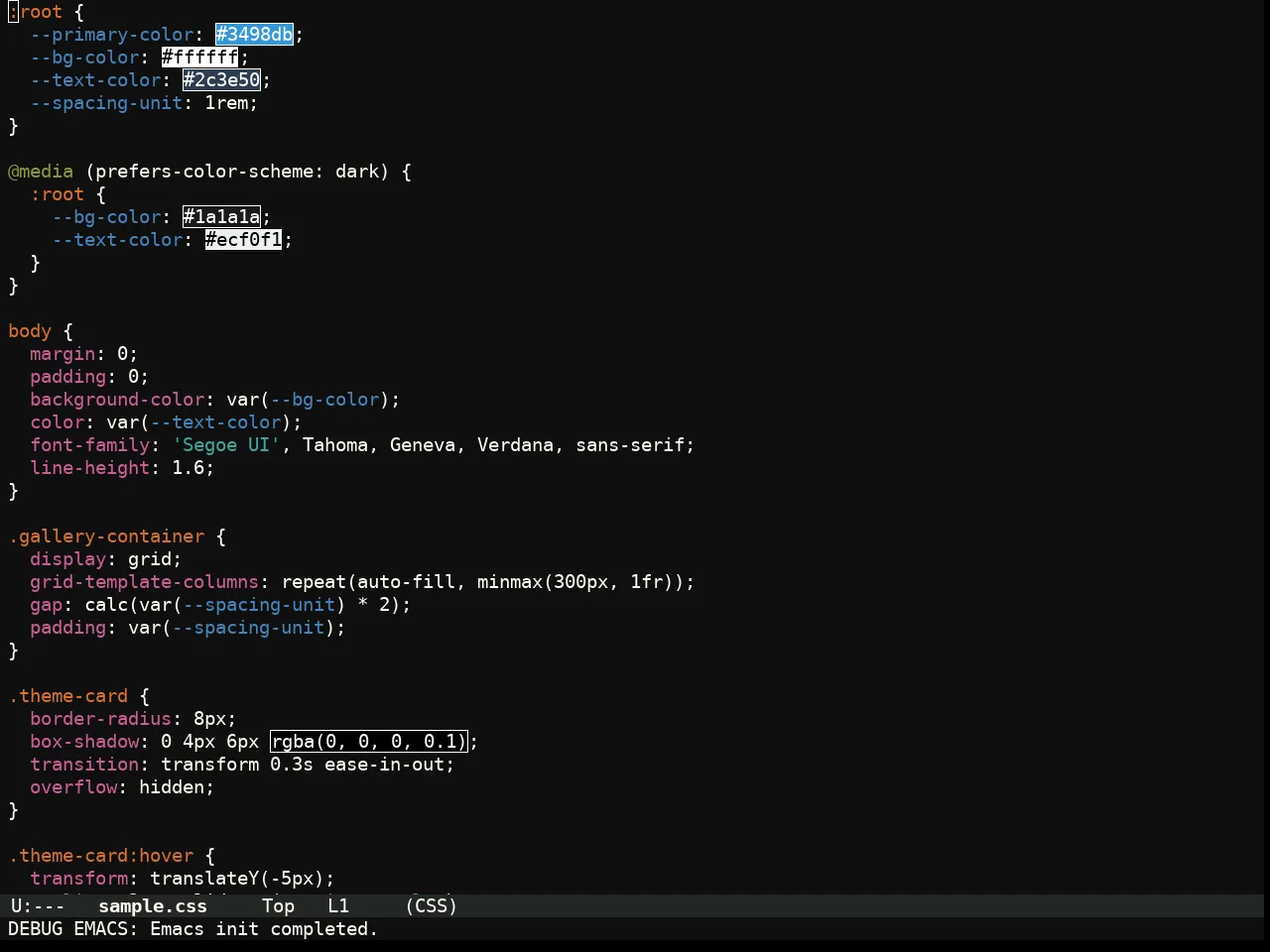 Flexoki Themes Dark Theme in css-mode