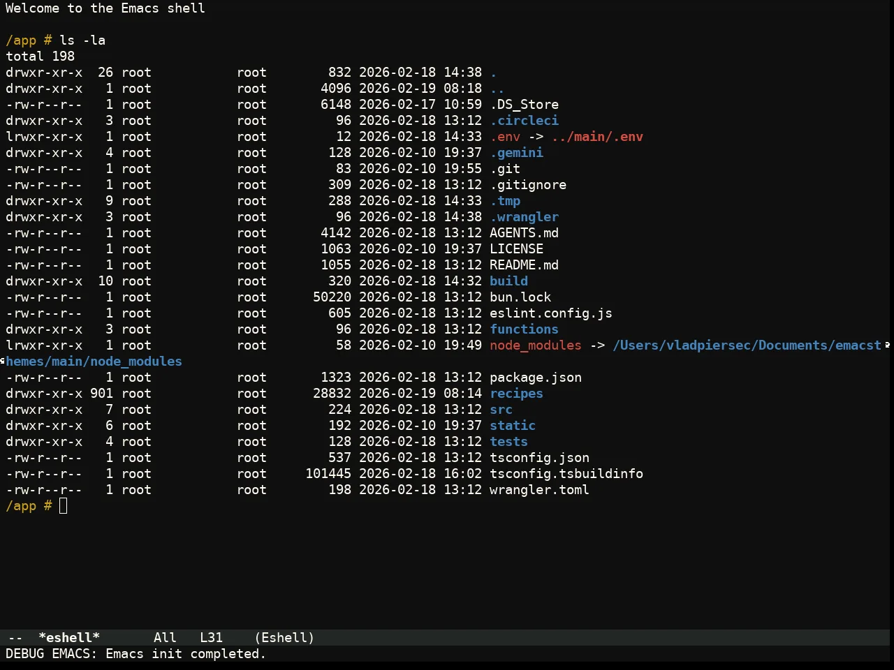 Flexoki Themes Dark Theme in eshell