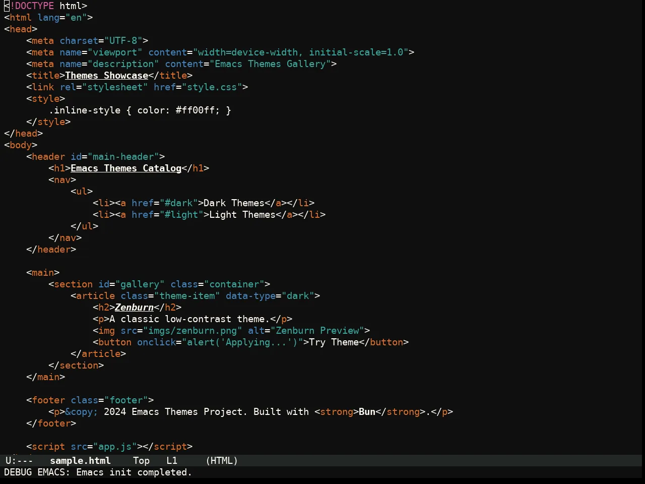 Flexoki Themes Dark Theme in html-mode