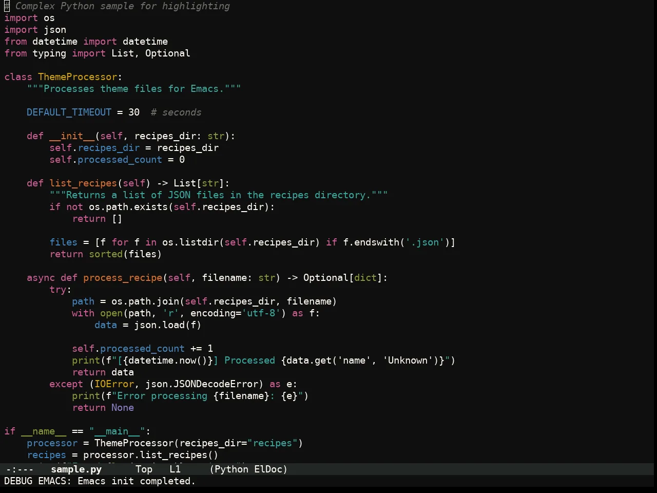 Flexoki Themes Dark Theme in python-mode