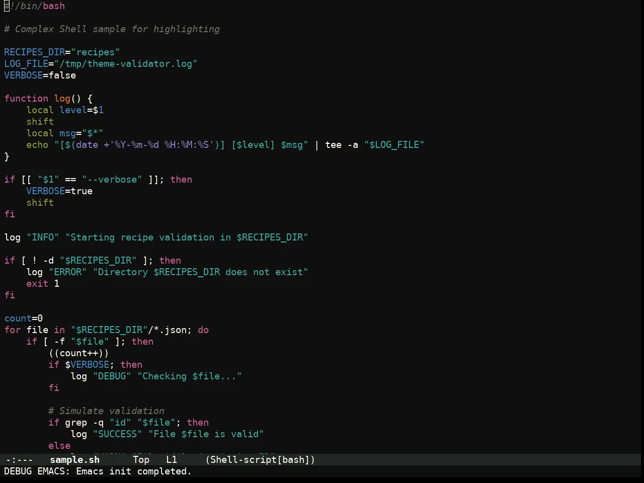 Flexoki Themes Dark Theme in sh-mode