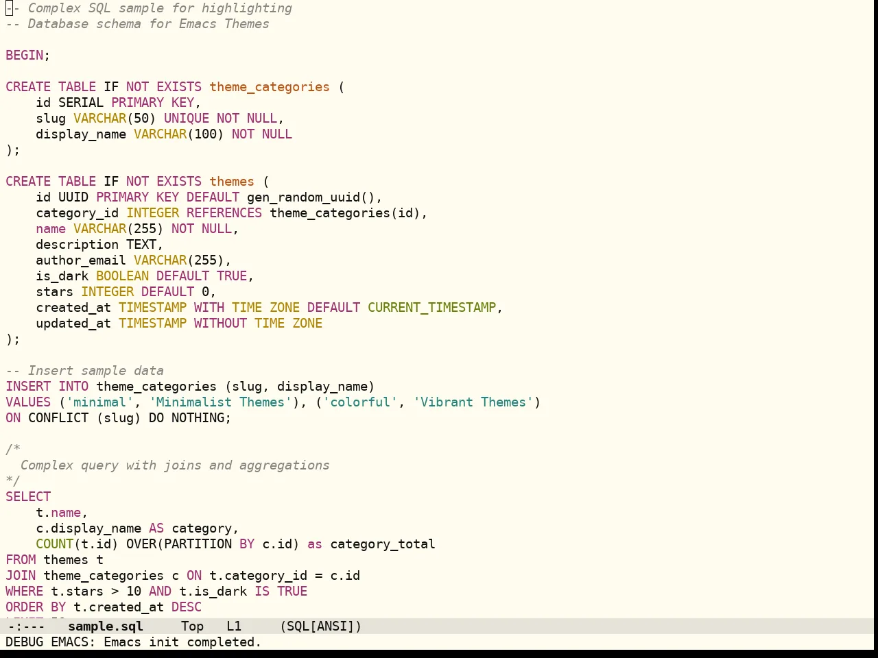 Flexoki Themes Light Theme in sql-mode