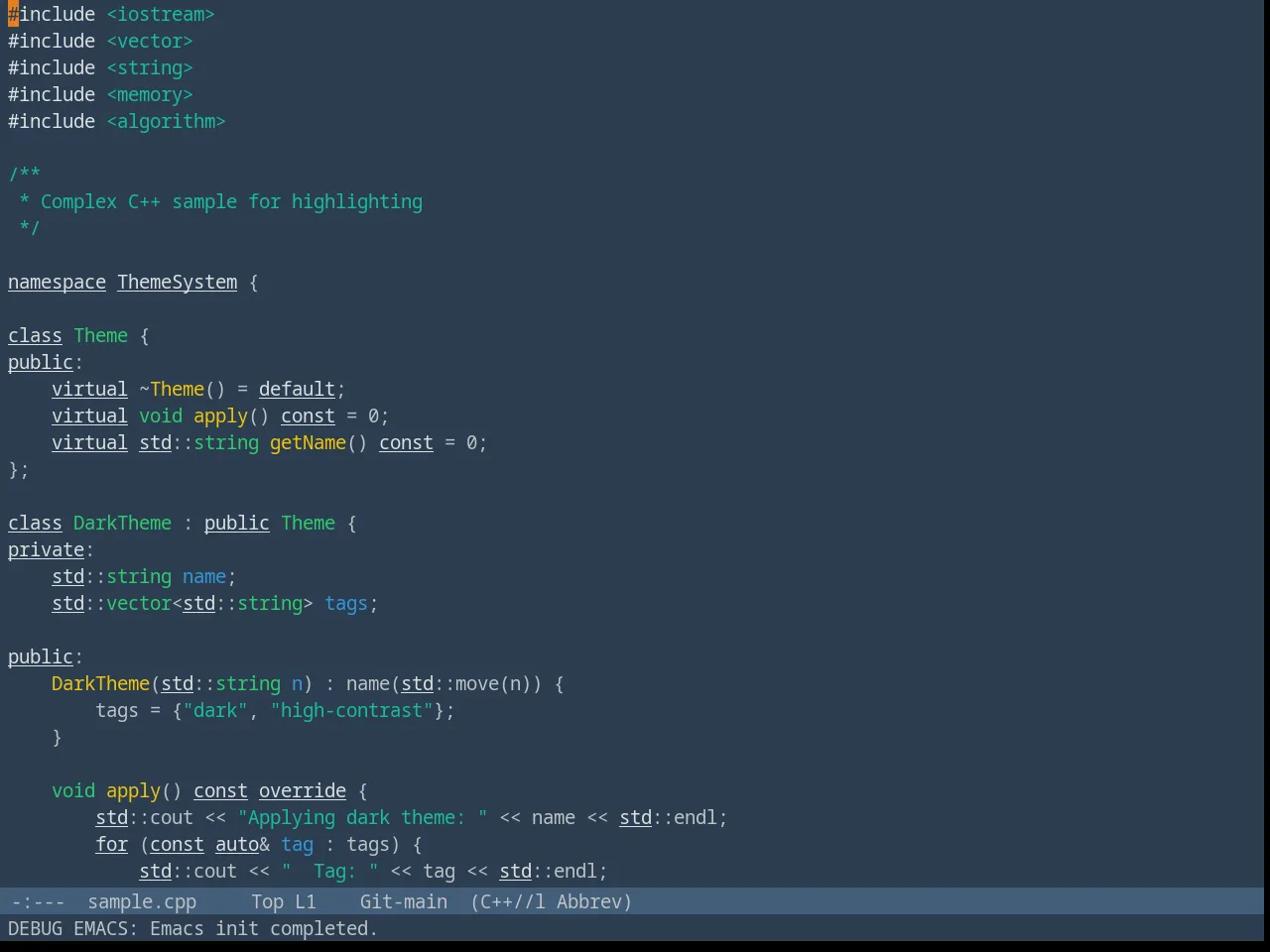 Fluc UI Dark Theme in c++-mode