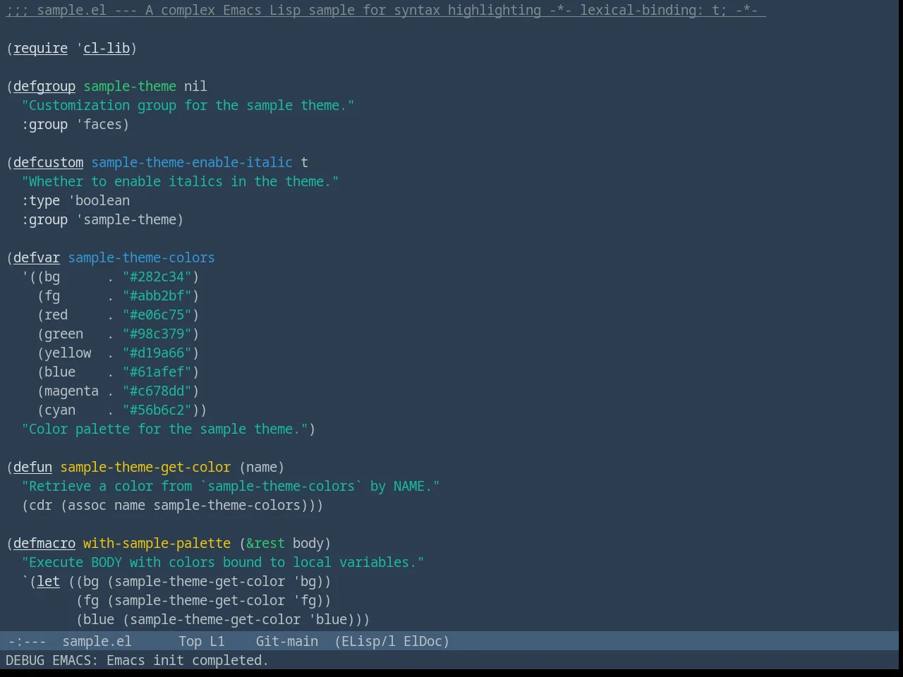 Fluc UI Dark Theme in emacs-lisp-mode