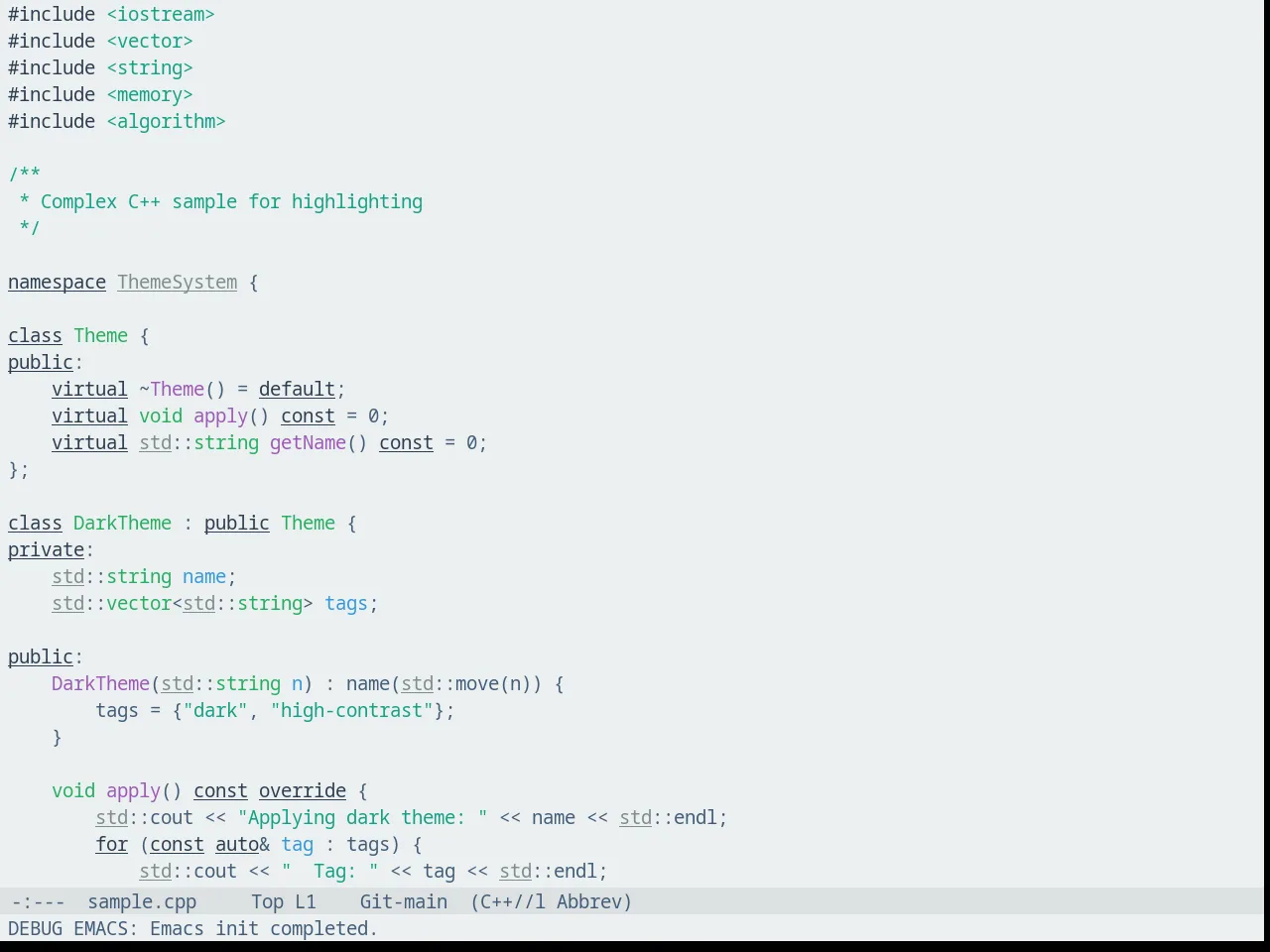 Fluc UI Light Theme in c++-mode