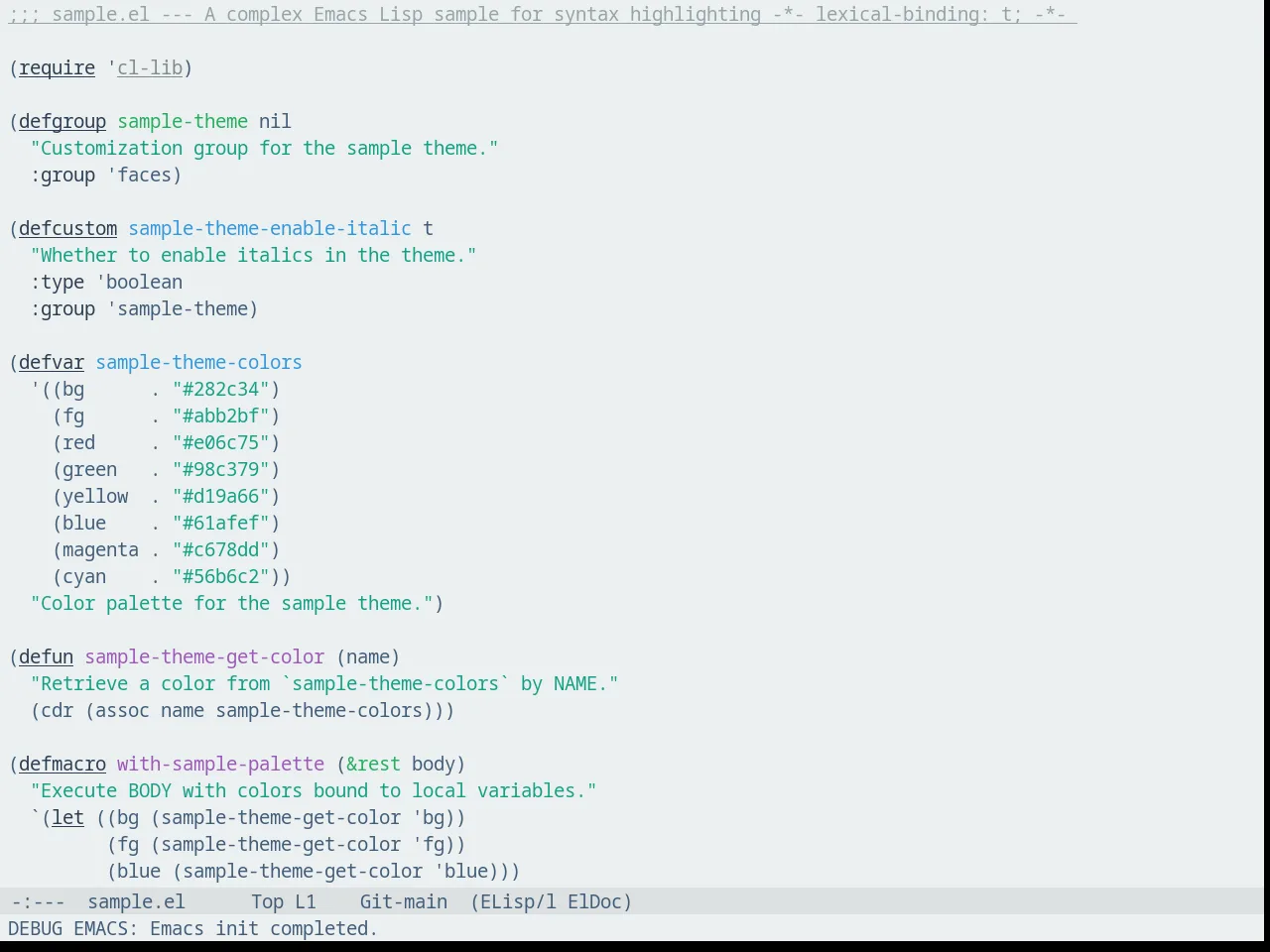 Fluc UI Light Theme in emacs-lisp-mode