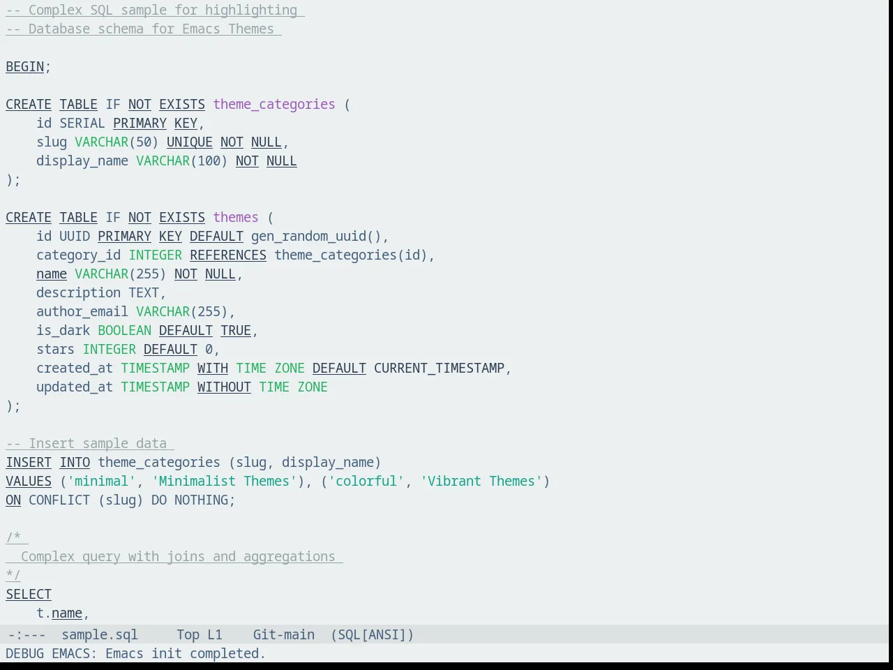 Fluc UI Light Theme in sql-mode